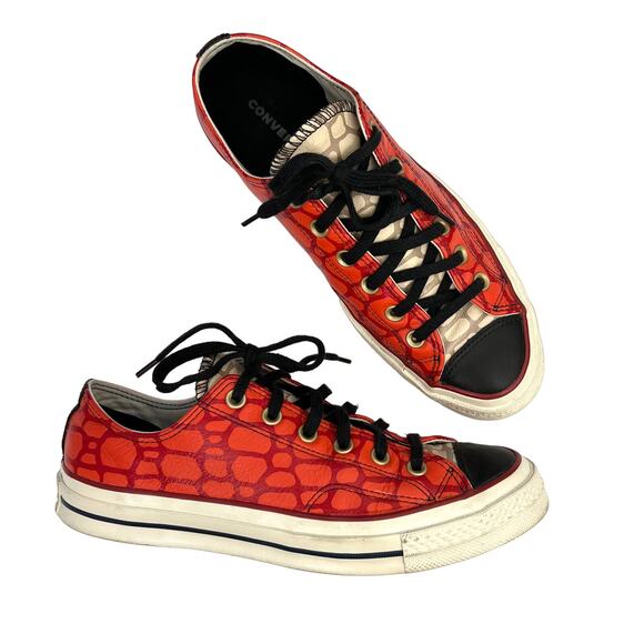 Converse Chuck 70 Low Top Leather Custom Red Sneakers Shoes | W 10, M 8 - Picture 1 of 12